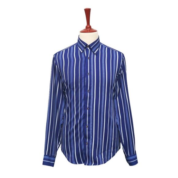 Chiragh Apparel Other - Mens Silky Shirt Button Up Blue White Striped Dress Casual Beach Party Medium